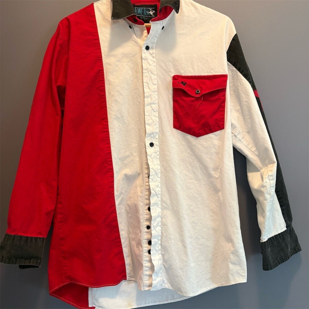 Roper Lone Roo Men's Western Button-Up Shirt XL Red Colorblock Cowboy